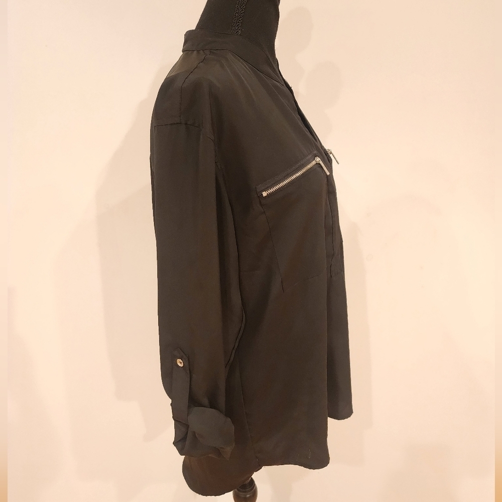 Michael Kors Black Zipper-Pocket Long Sleeve Blouse Size 6 - Picture 4 of 11